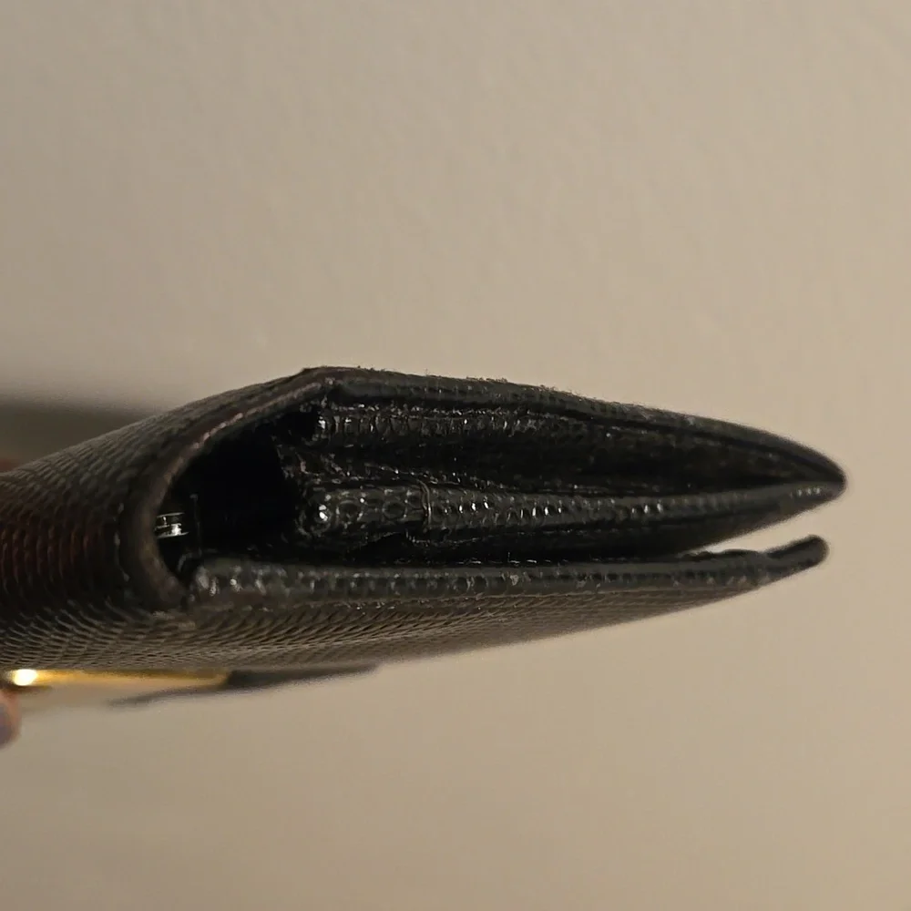Salvatore Ferragamo Wallet Black Textured Accessory with Gold Detail - Picture 9 of 10